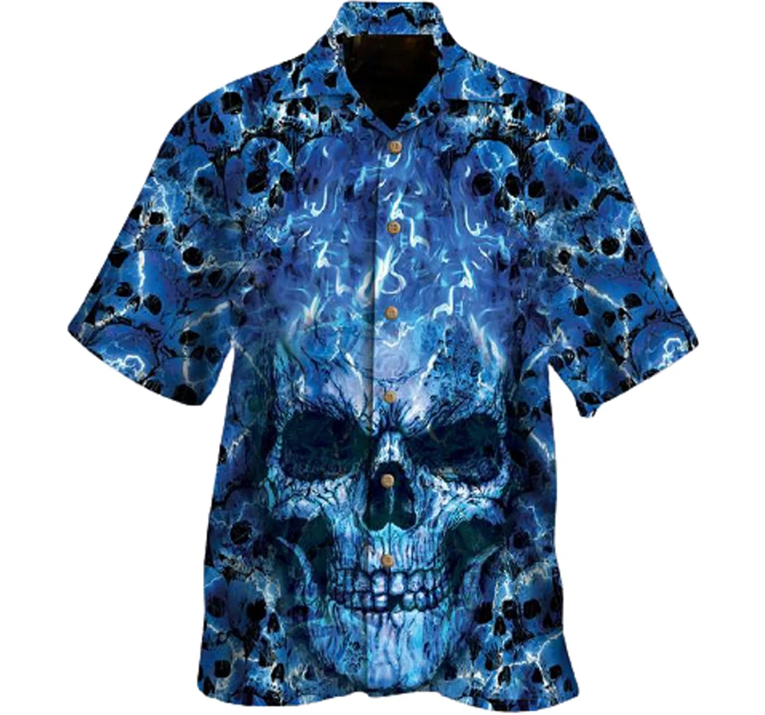 Skull Blue Smoke Gifts And Hawaiian Shirt, Button Up Aloha Shirt For Men, Women