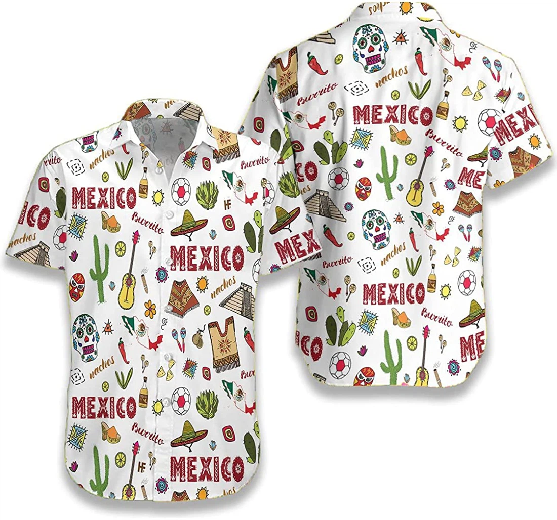 I Love Mexico Doodle Pattern Gift And White Hawaiian Shirt, Button Up Aloha Shirt For Men, Women