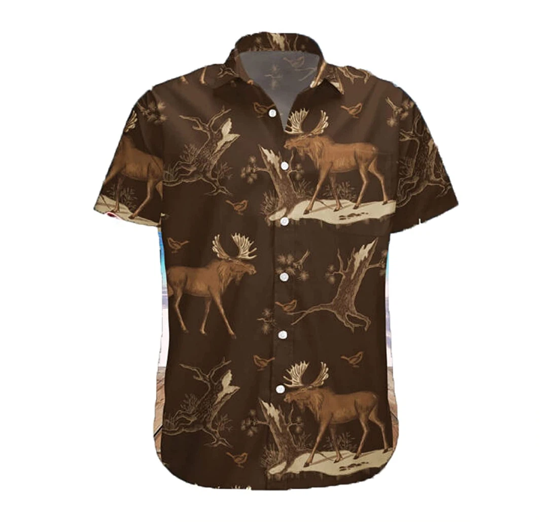 Moose Hunting Moose Lover, Gift Hunter White Hawaiian Shirt, Button Up Aloha Shirt For Men, Women