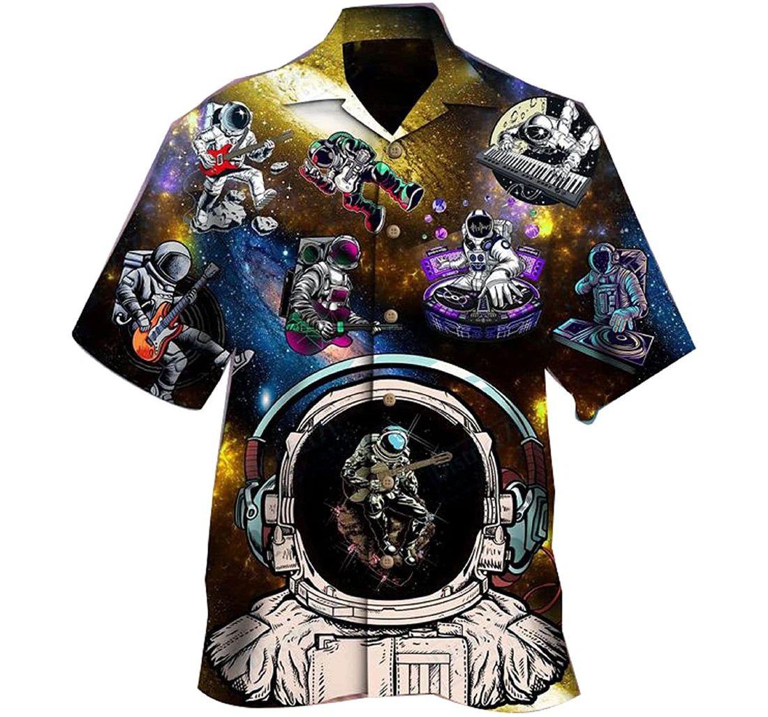 Astronaut Music Space Music Lover, Gift And White Hawaiian Shirt, Button Up Aloha Shirt For Men, Women