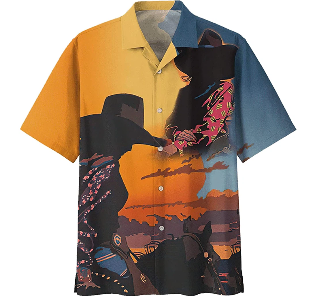 Cowboy Sunset Gift Cowboy White Hawaiian Shirt, Button Up Aloha Shirt For Men, Women