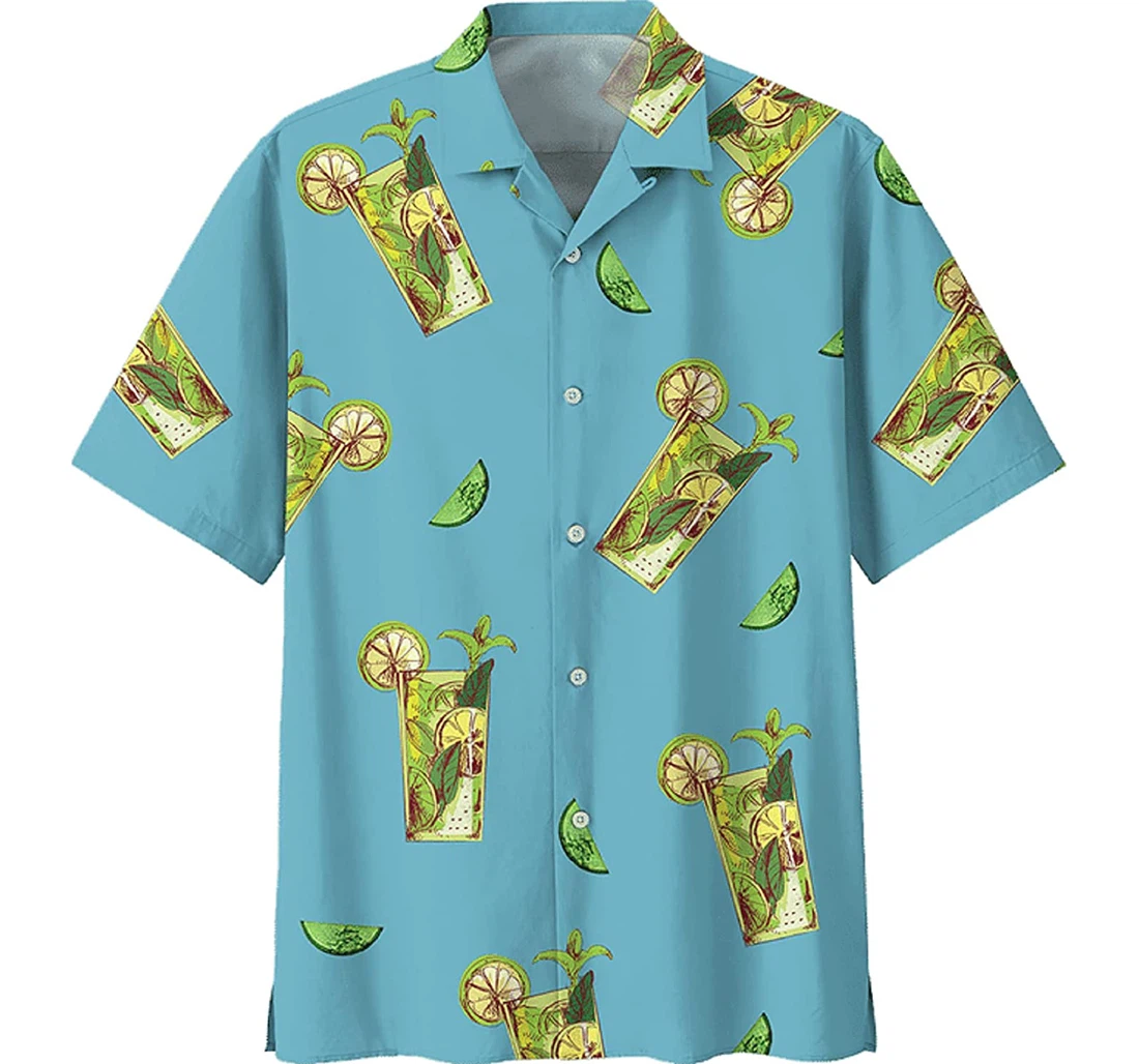 Cocktails Wine Lemons Hawaiian Shirt, Button Up Aloha Shirt For Men, Women