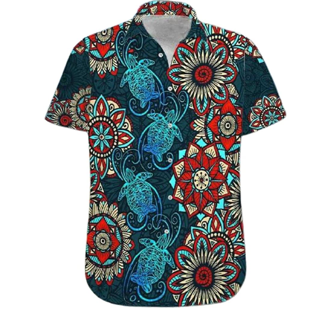 Turtle Mandala Cool Art Shirts White Hawaiian Shirt, Button Up Aloha Shirt For Men, Women