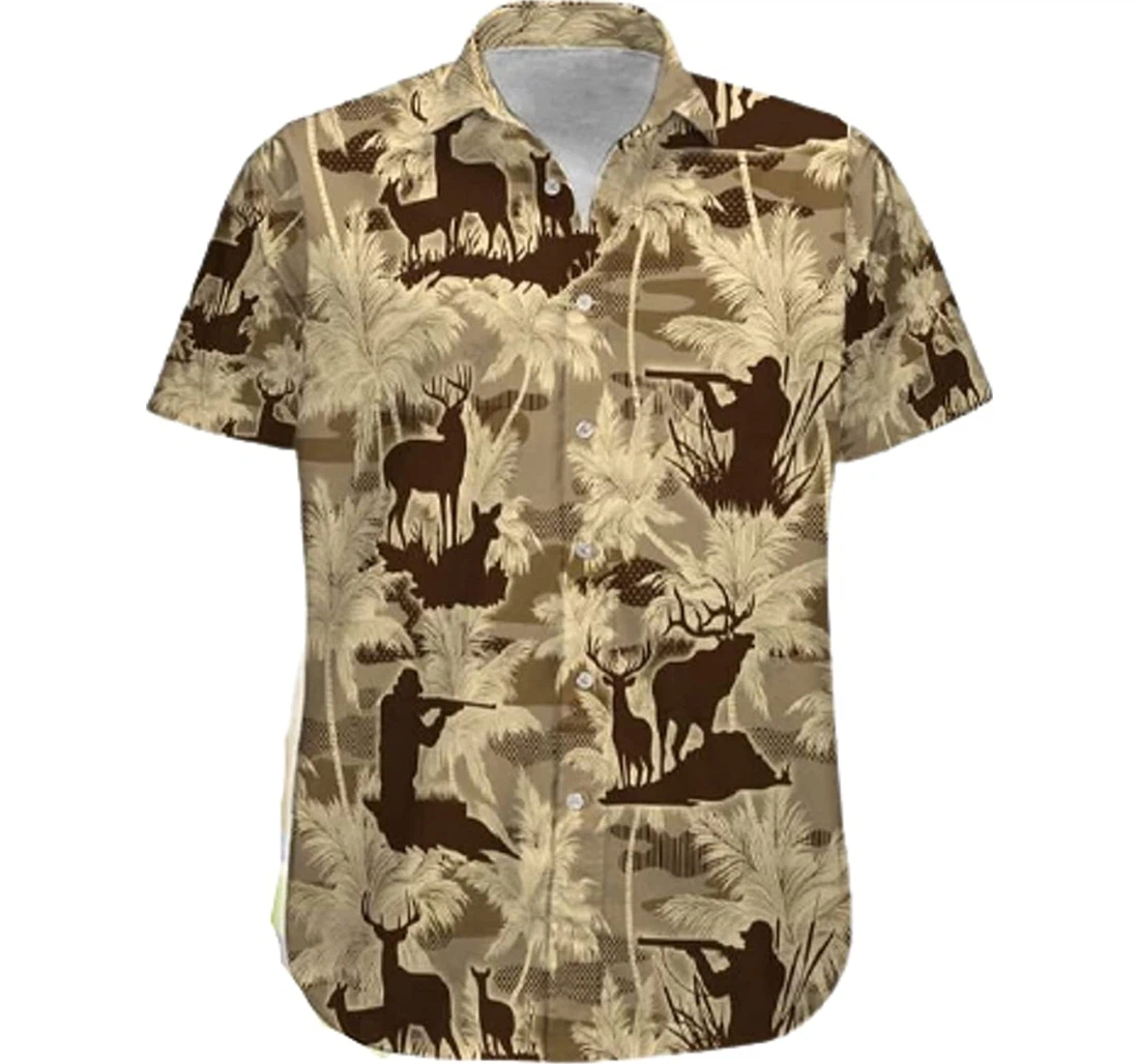 Deer Hunting Palm Tree Gifts And White Hawaiian Shirt, Button Up Aloha Shirt For Men, Women