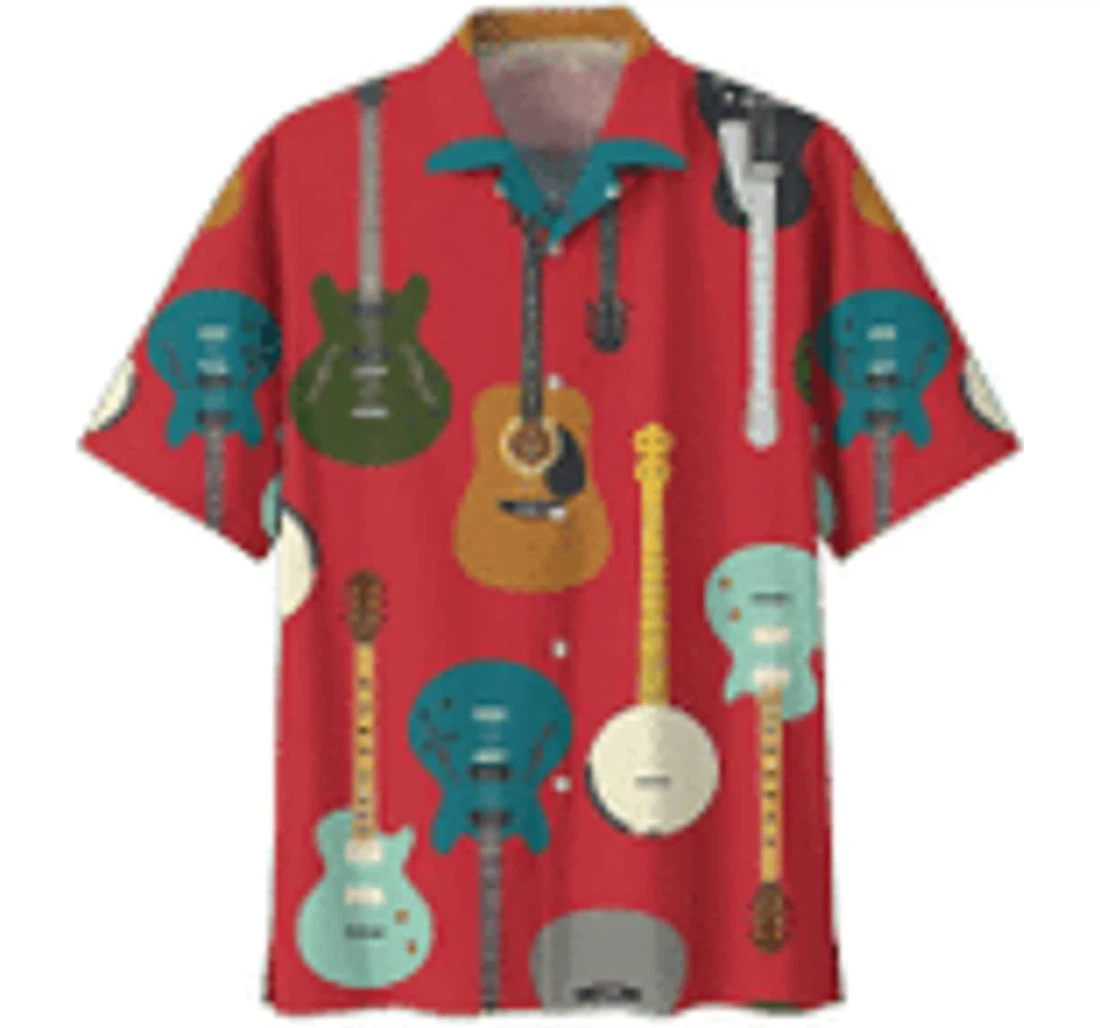 Guitar On A Red Background Hawaiian Shirt, Button Up Aloha Shirt For Men, Women