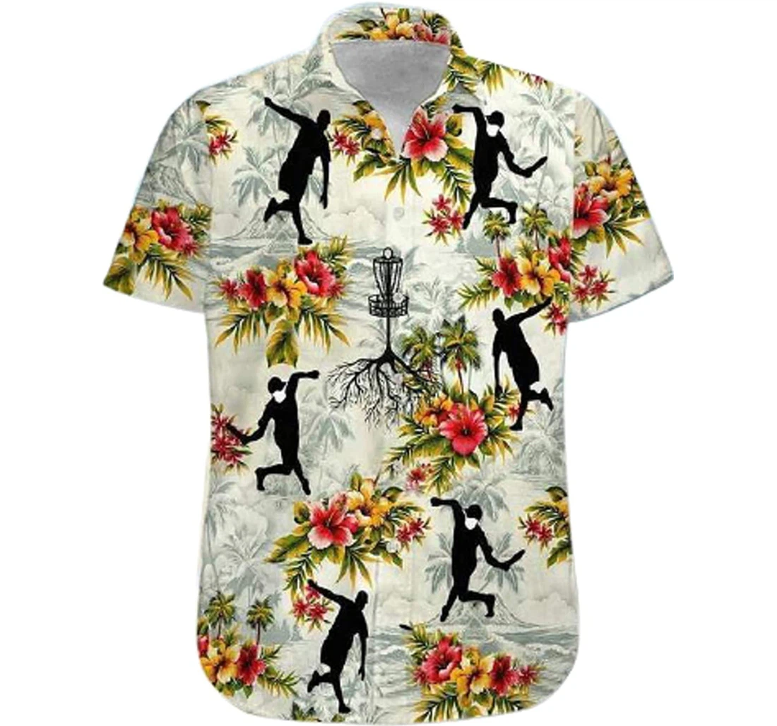 Shirts Disc Golf Player Flowers White Hawaiian Shirt, Button Up Aloha Shirt For Men, Women