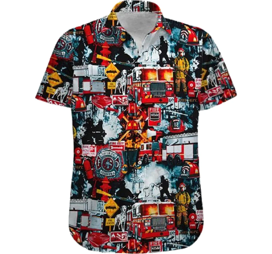 Firefighter Gifts And White Hawaiian Shirt, Button Up Aloha Shirt For Men, Women