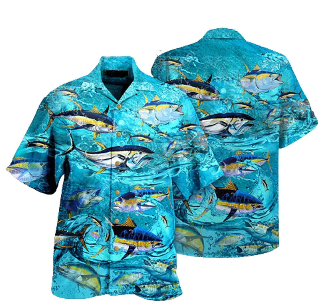 Fishing Tuna Fish In The Sea Gifts And White Hawaiian Shirt, Button Up Aloha Shirt For Men, Women