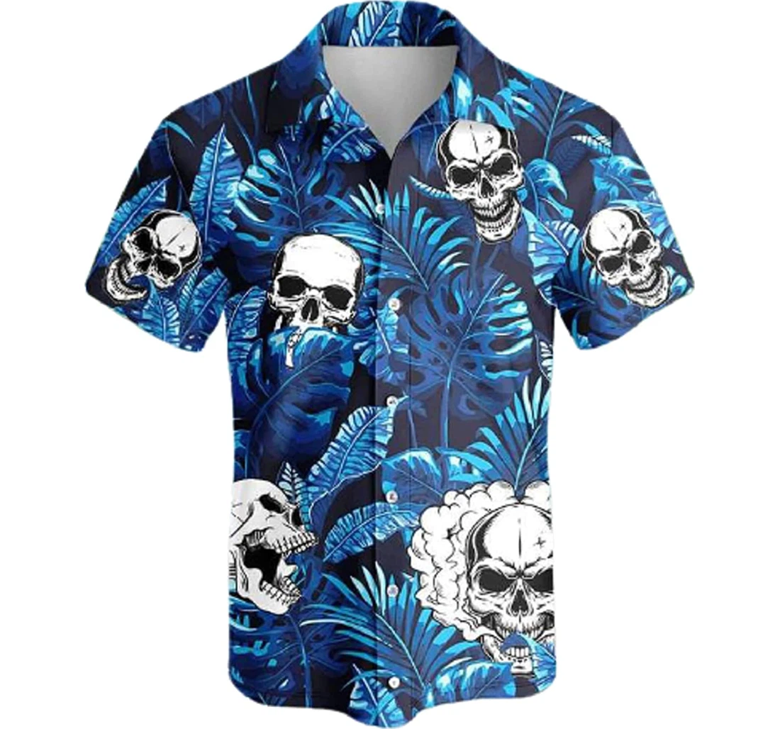 Blue So Cool Skull Gifts And Hawaiian Shirt, Button Up Aloha Shirt For Men, Women