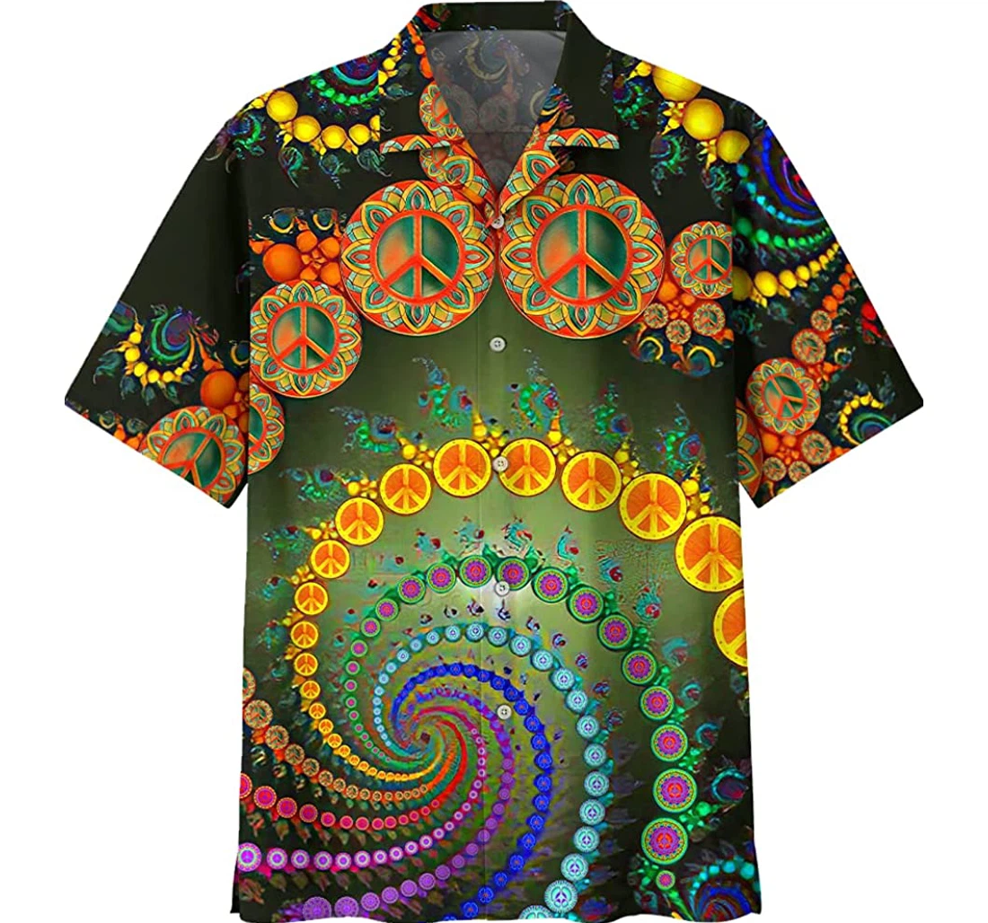 Hippie And Sunflower Gift And White Hawaiian Shirt, Button Up Aloha Shirt For Men, Women