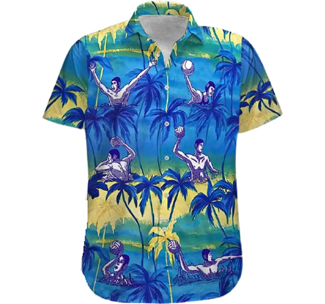 Water Polo Palm Tree White Hawaiian Shirt, Button Up Aloha Shirt For Men, Women