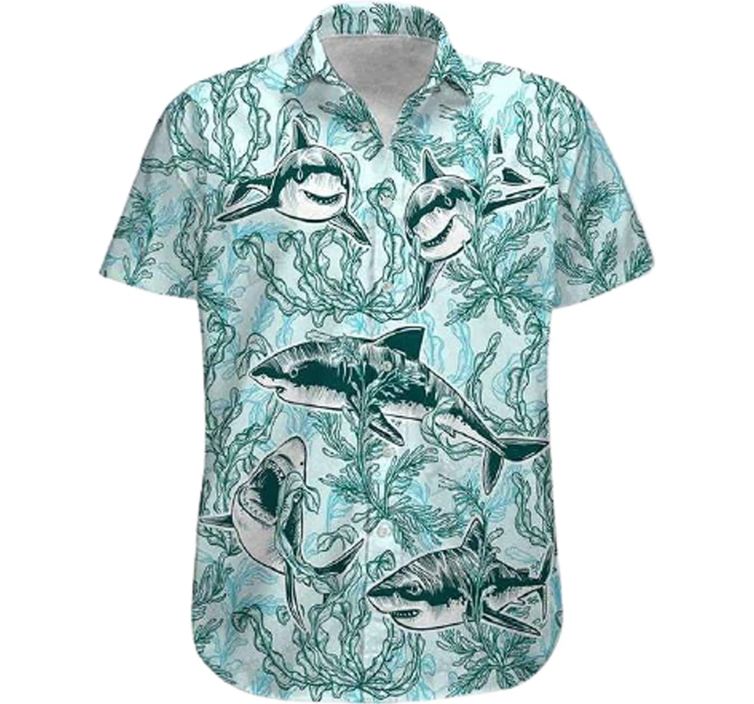 Shark And Seaweed Shirts White Hawaiian Shirt, Button Up Aloha Shirt For Men, Women