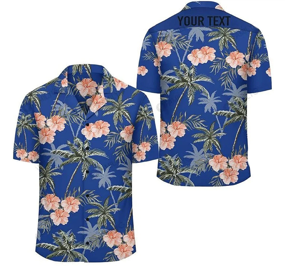 Personalized Hibiscus Flower And Palm Tree Gift And White Hawaiian Shirt, Button Up Aloha Shirt For Men, Women