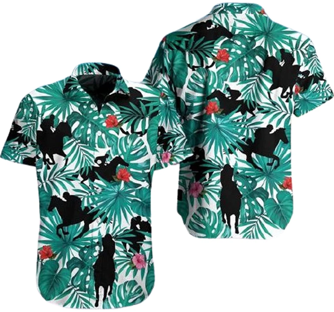 Horse Racing Set Holida White Hawaiian Shirt, Button Up Aloha Shirt For Men, Women