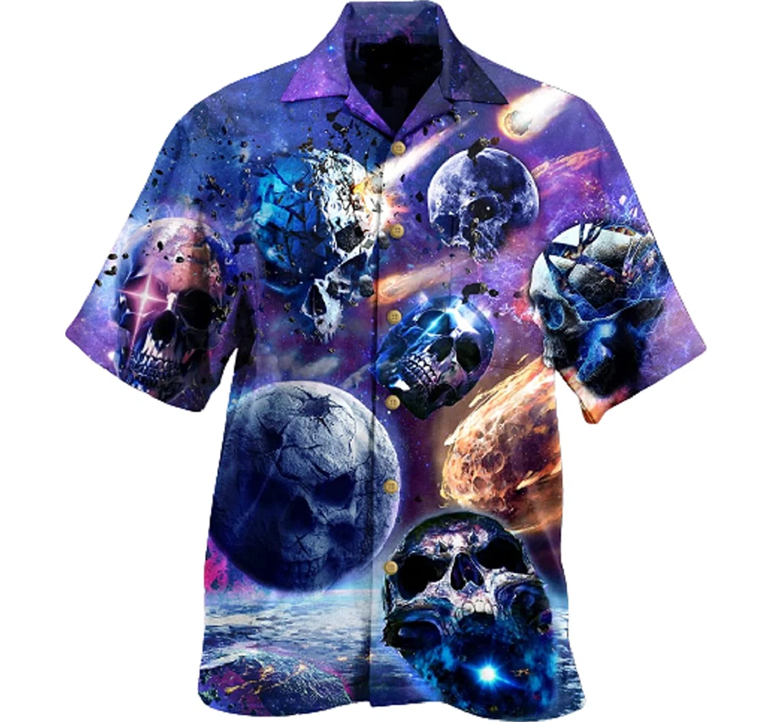 Skull Planet Galaxy Gifts And White Hawaiian Shirt, Button Up Aloha Shirt For Men, Women