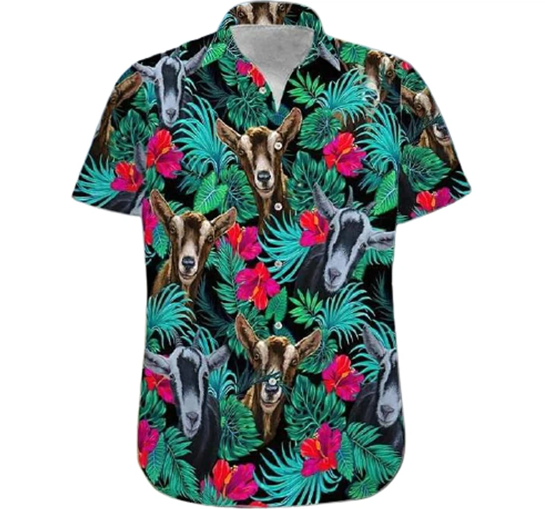 Goats Flowers White Hawaiian Shirt, Button Up Aloha Shirt For Men, Women