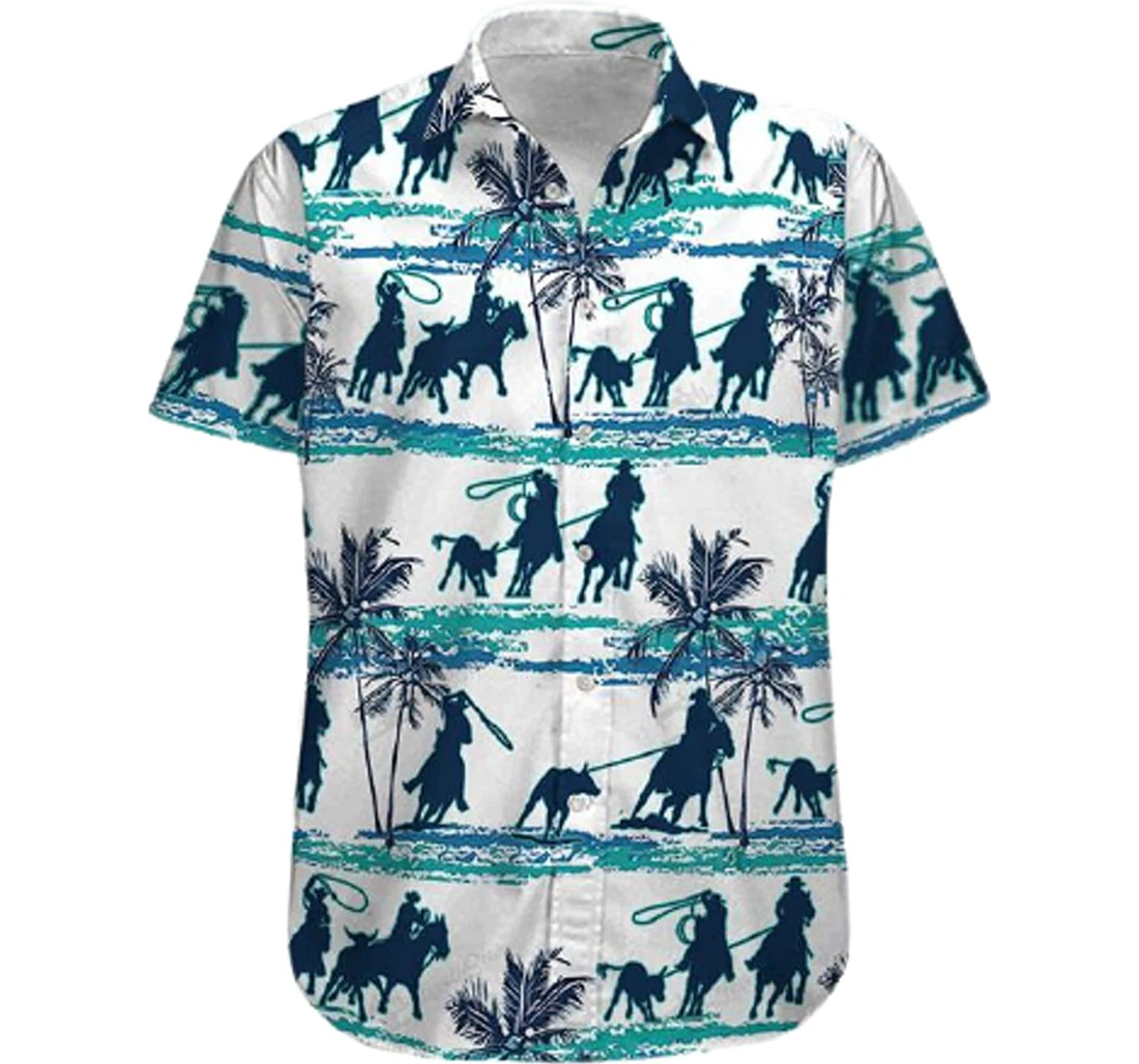 Team Roping Palm Tree White Hawaiian Shirt, Button Up Aloha Shirt For Men, Women