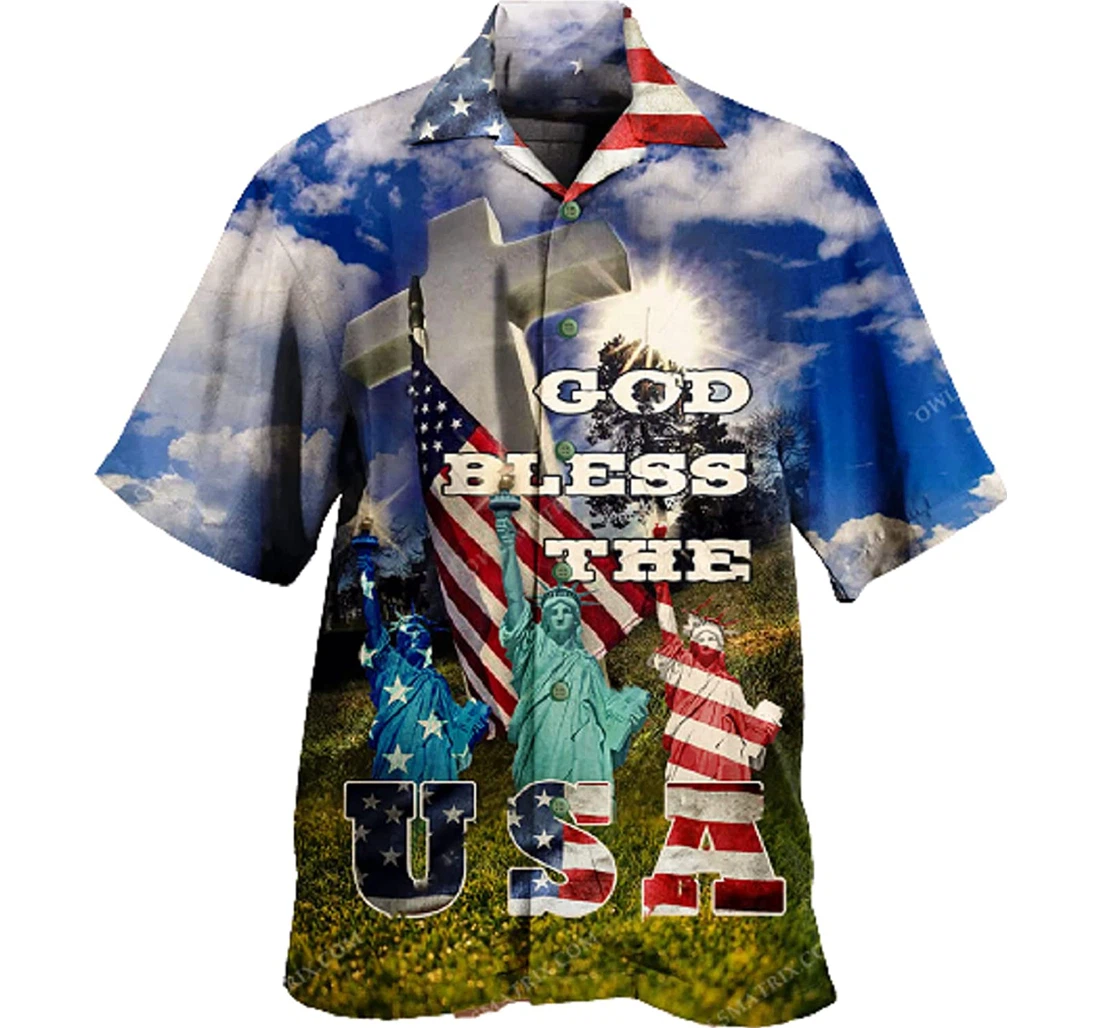 America God Bless The Jesus And Cross White Hawaiian Shirt, Button Up Aloha Shirt For Men, Women