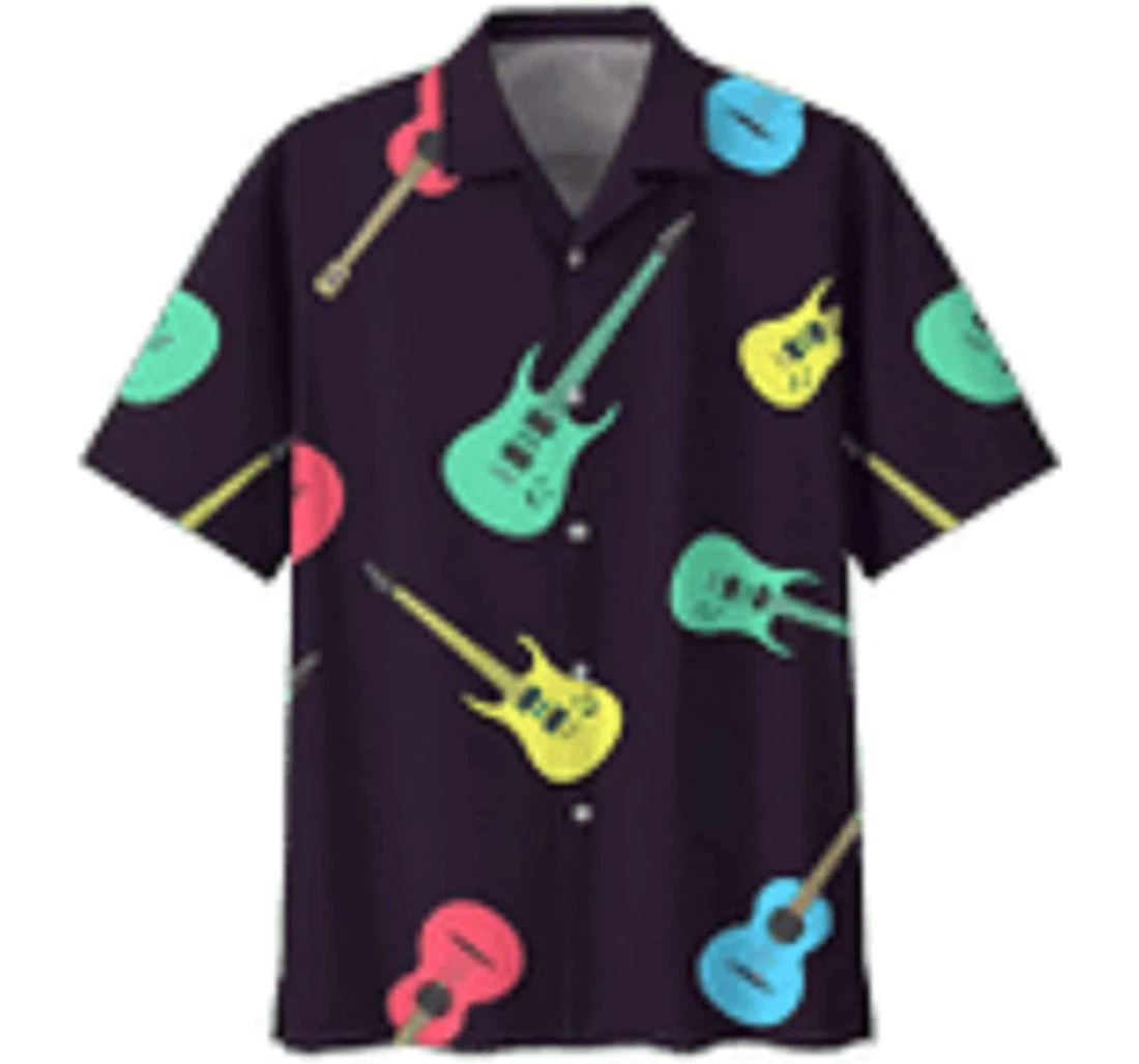 Guitar On A Black Background Hawaiian Shirt, Button Up Aloha Shirt For Men, Women