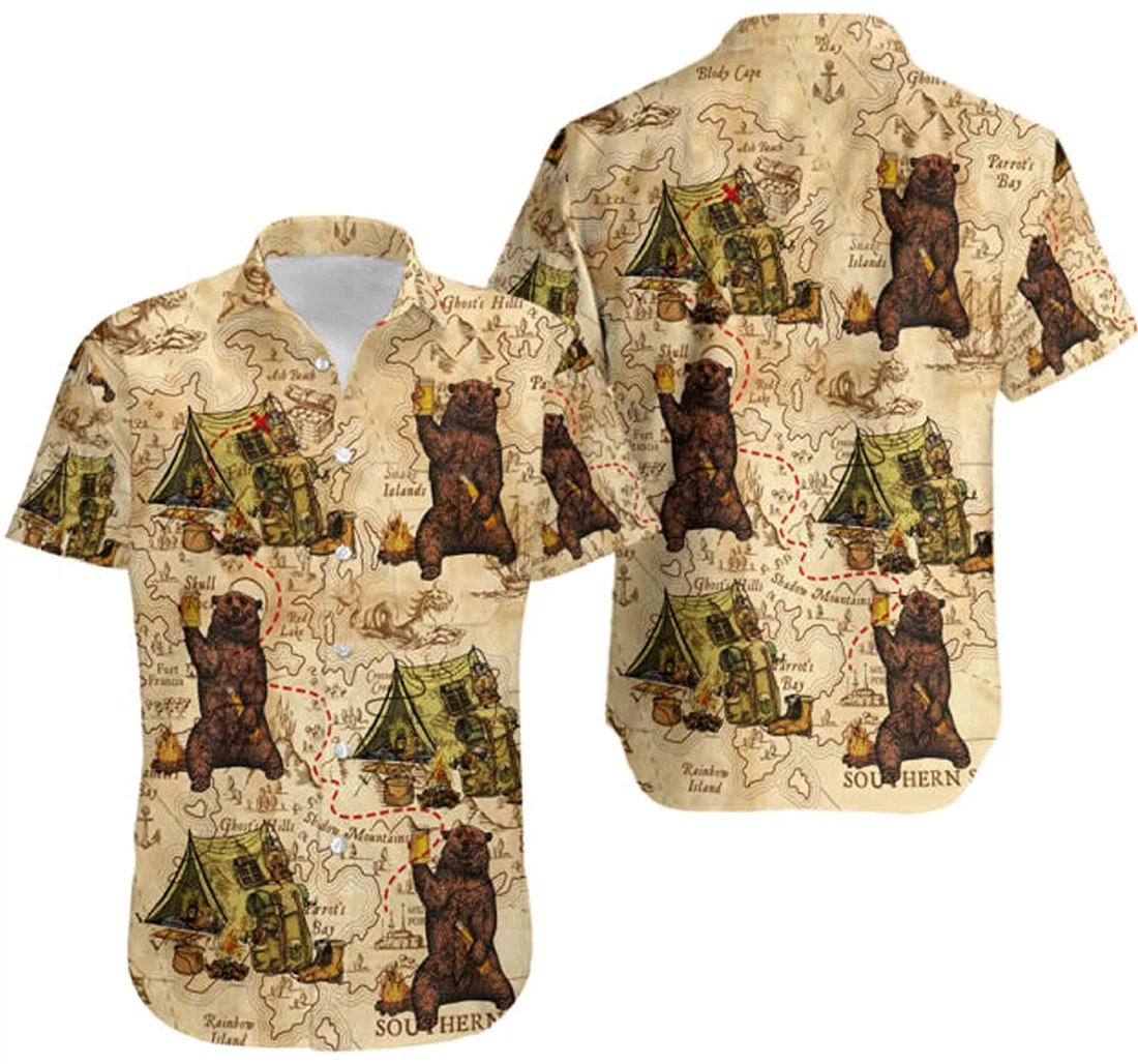 Camping - Bear Drink Beer Gift And White Hawaiian Shirt, Button Up Aloha Shirt For Men, Women