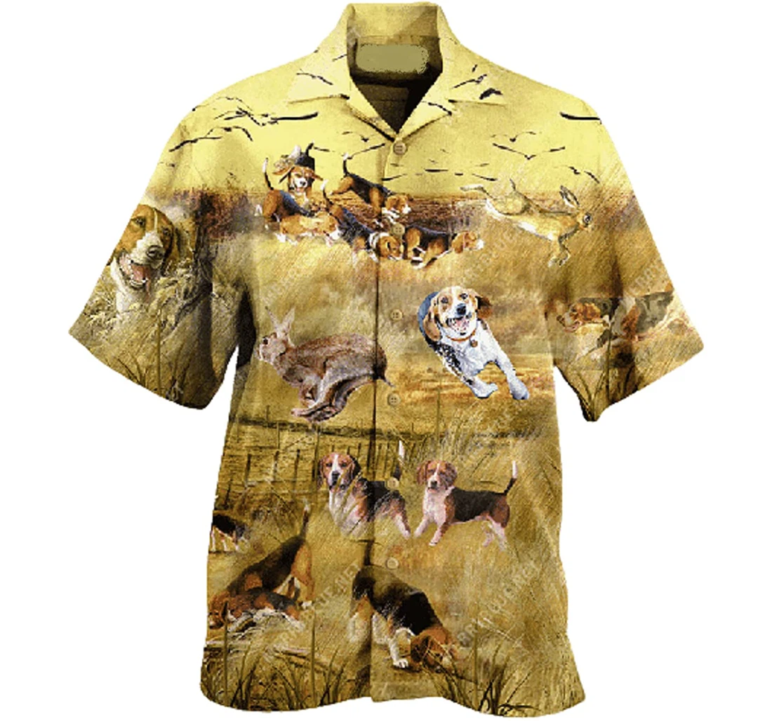 Hunting Rabbits With Beagles White Hawaiian Shirt, Button Up Aloha Shirt For Men, Women