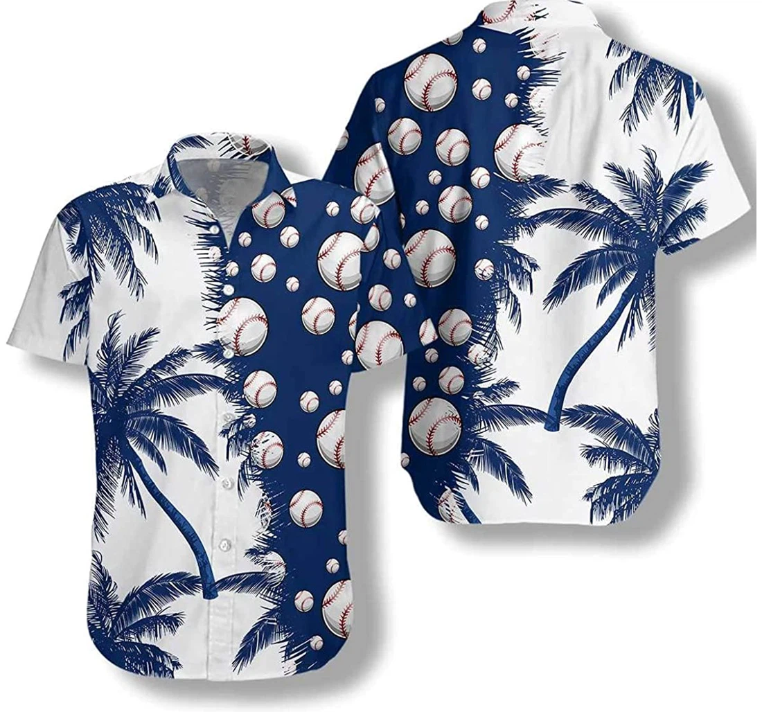 The Coolest Baseball And Palm Tree On The Beach Gift Baseball Player White Hawaiian Shirt, Button Up Aloha Shirt For Men, Women