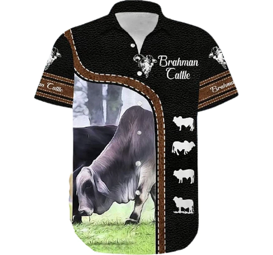 Brahman Cattle, Grass Gifts And White Hawaiian Shirt, Button Up Aloha Shirt For Men, Women