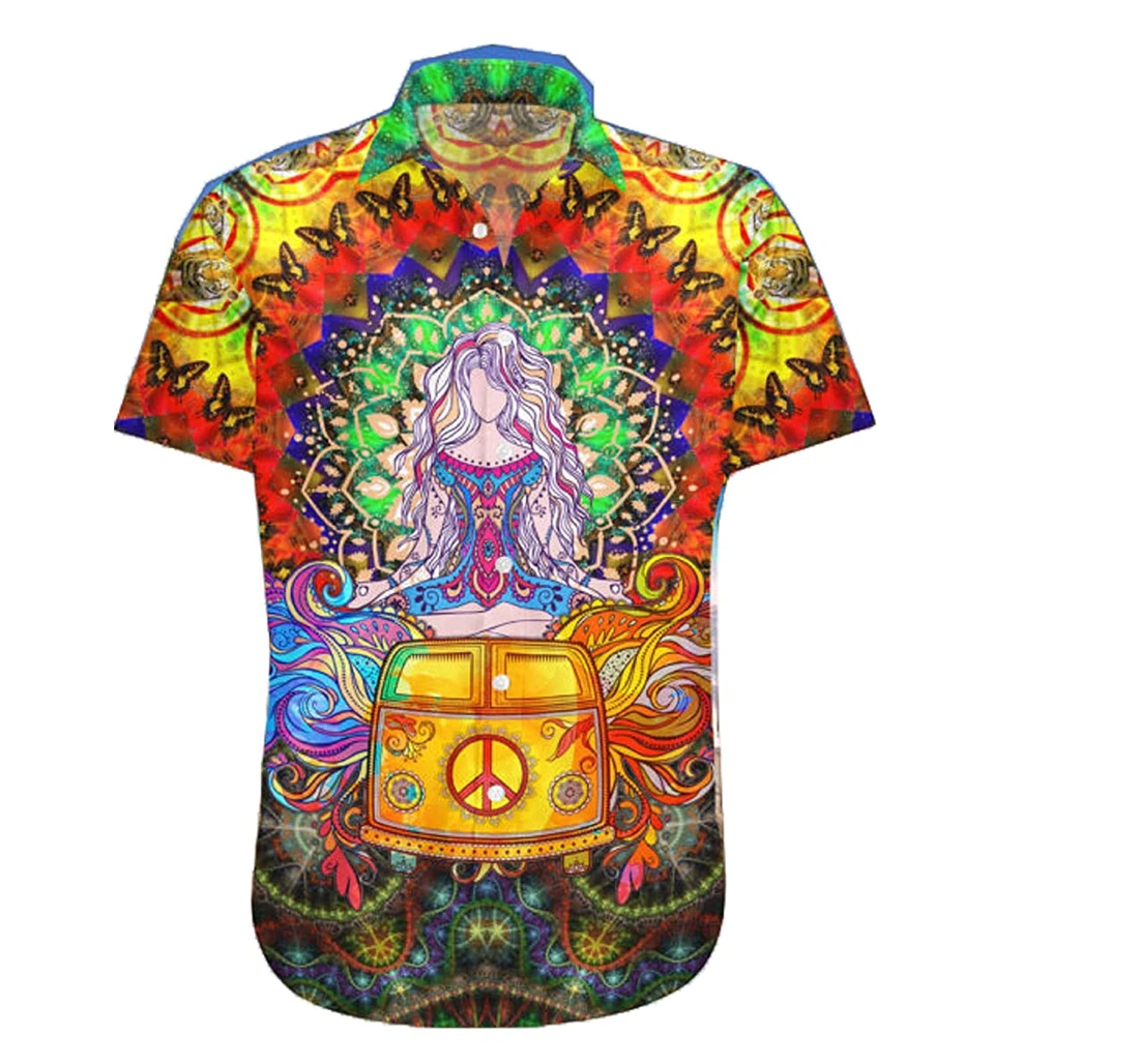 Hippie Girl Yoga Mandala Gift And White Hawaiian Shirt, Button Up Aloha Shirt For Men, Women