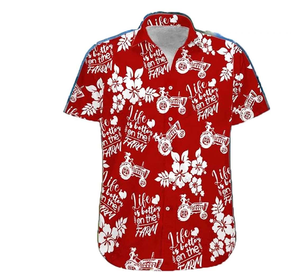 Tractor - Hibiscus Flower, Life Is Better On The Farm White Hawaiian Shirt, Button Up Aloha Shirt For Men, Women