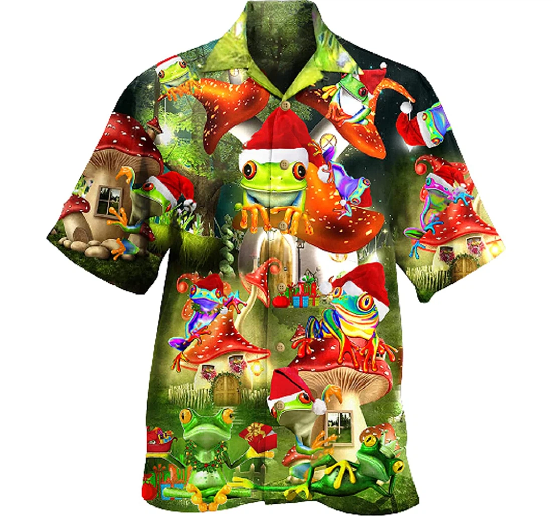 Frog Christmas- Mushrooms - Colorful Gifts White Hawaiian Shirt, Button Up Aloha Shirt For Men, Women