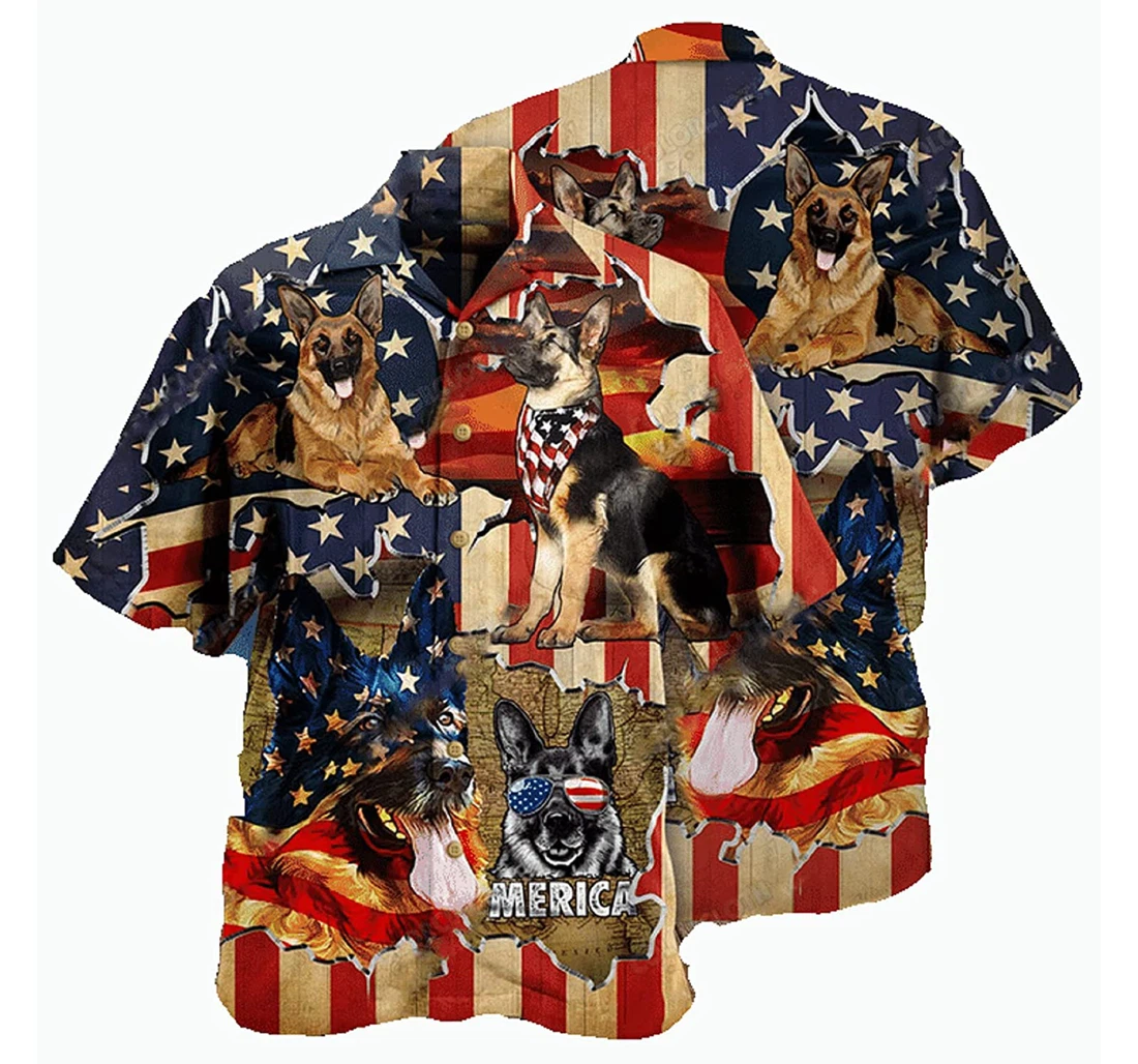Dog America Protected By German Shepherd White Hawaiian Shirt, Button Up Aloha Shirt For Men, Women