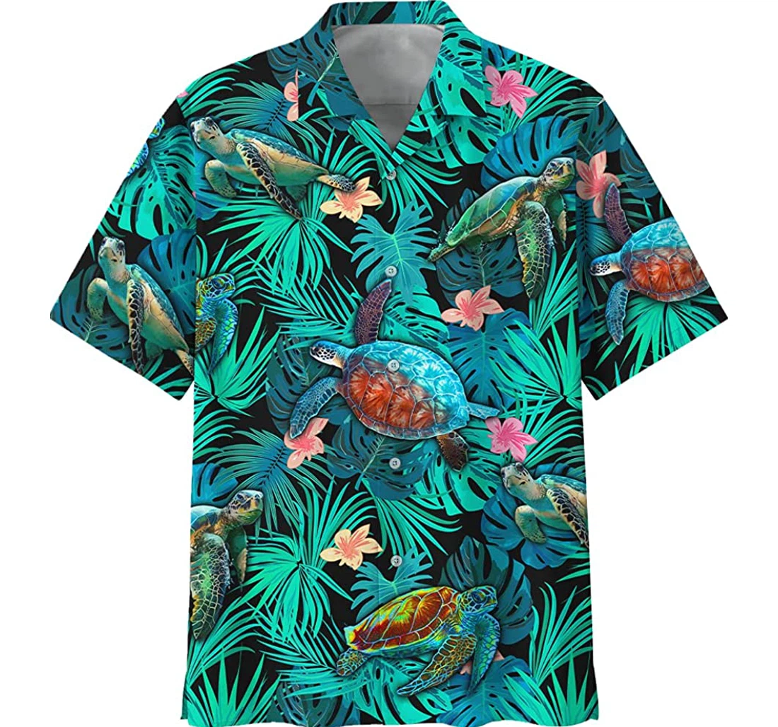 Famille - Turtle Sea Pattern White Hawaiian Shirt, Button Up Aloha Shirt For Men, Women