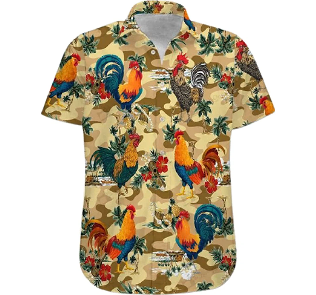 Rooster Colorful And Flower Gifts And White Hawaiian Shirt, Button Up Aloha Shirt For Men, Women