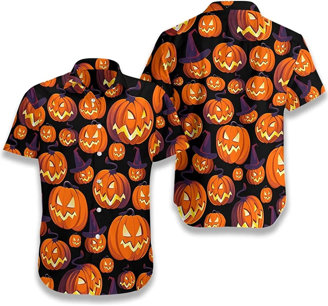 Halloween And Pumpkin Gift And White Hawaiian Shirt, Button Up Aloha Shirt For Men, Women