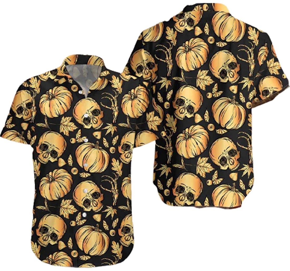 Pumpkin & Skull Halloween Gifts And White Hawaiian Shirt, Button Up Aloha Shirt For Men, Women