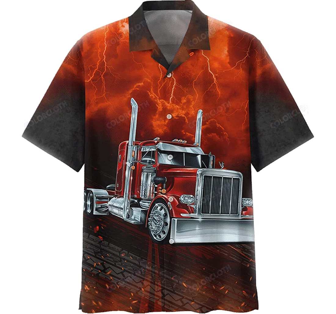 Trucker - Truck Red Gift And Hawaiian Shirt, Button Up Aloha Shirt For Men, Women