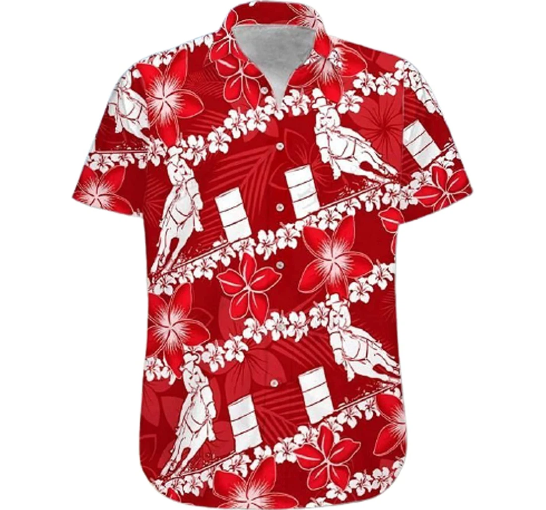 Red Barrel Racing Line Hibiscus Flower Gifts And Hawaiian Shirt, Button Up Aloha Shirt For Men, Women