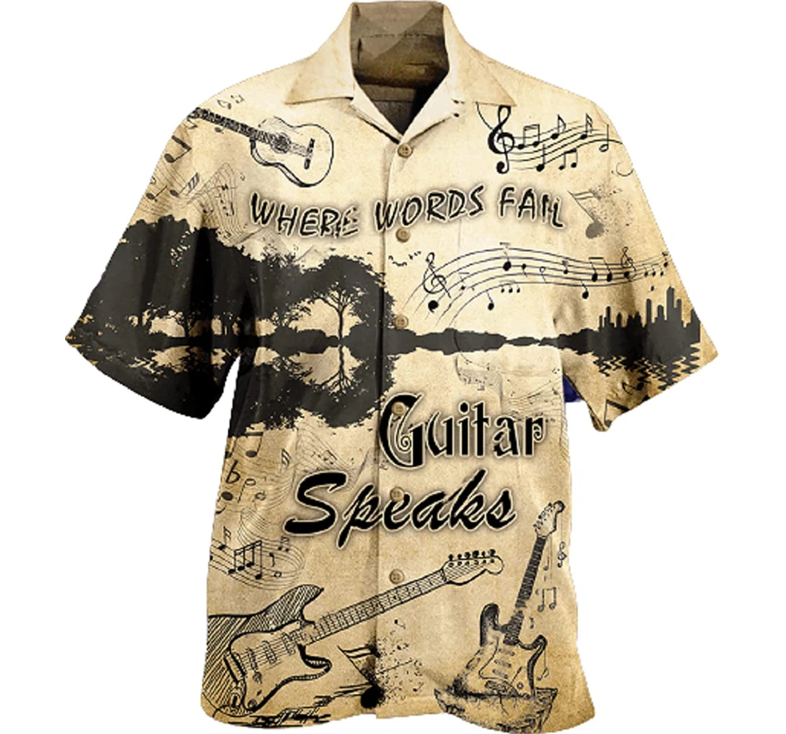 Music Guitar Speaks Love It Gifts And White Hawaiian Shirt, Button Up Aloha Shirt For Men, Women