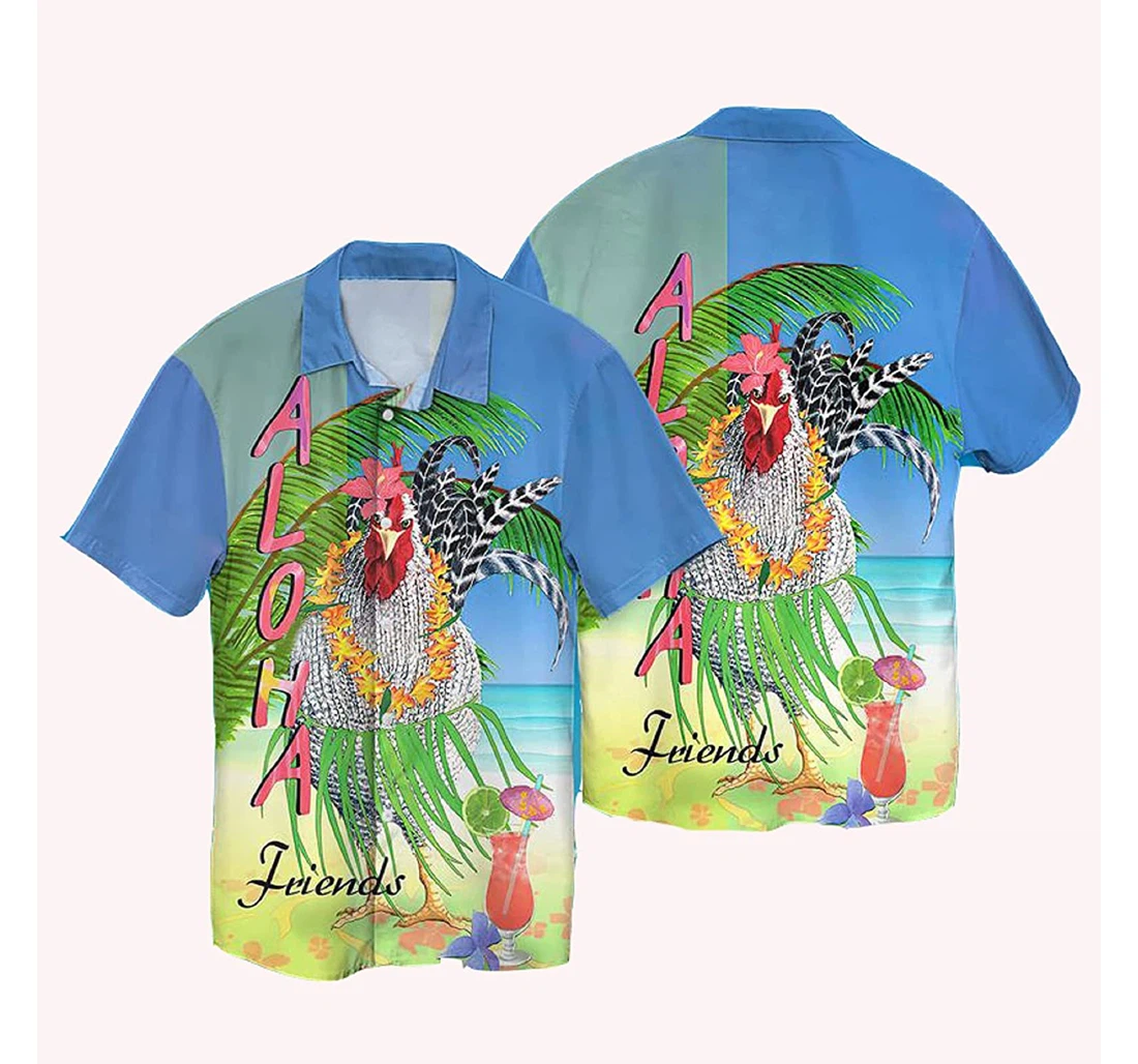 Rooster White Hawaiian Shirt, Button Up Aloha Shirt For Men, Women