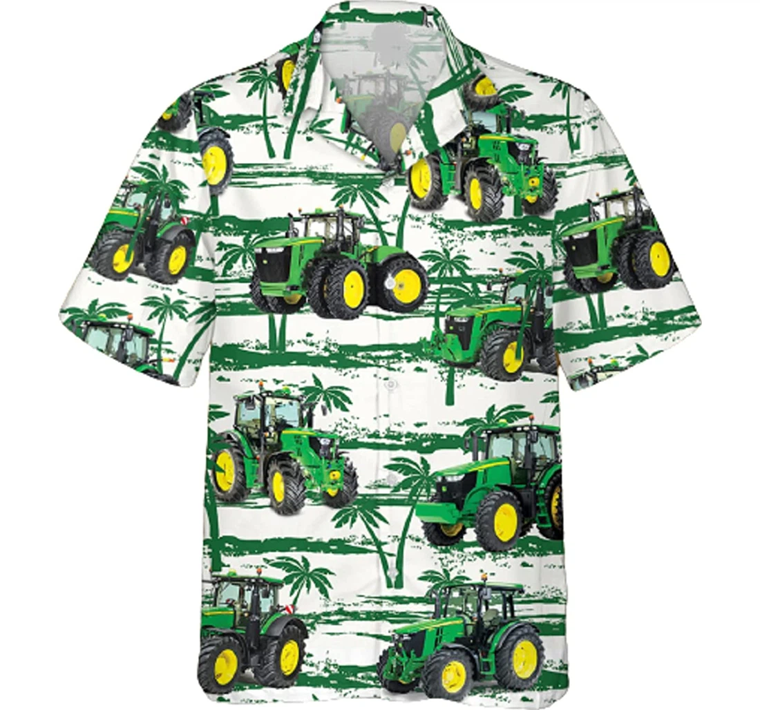 Green Tractor Palm Tree Beach Gifts And Hawaiian Shirt, Button Up Aloha Shirt For Men, Women