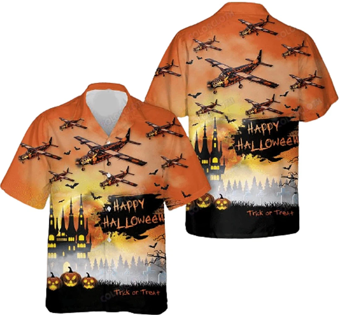 Fly With Aircraft Pumpkin Halloween White Hawaiian Shirt, Button Up Aloha Shirt For Men, Women