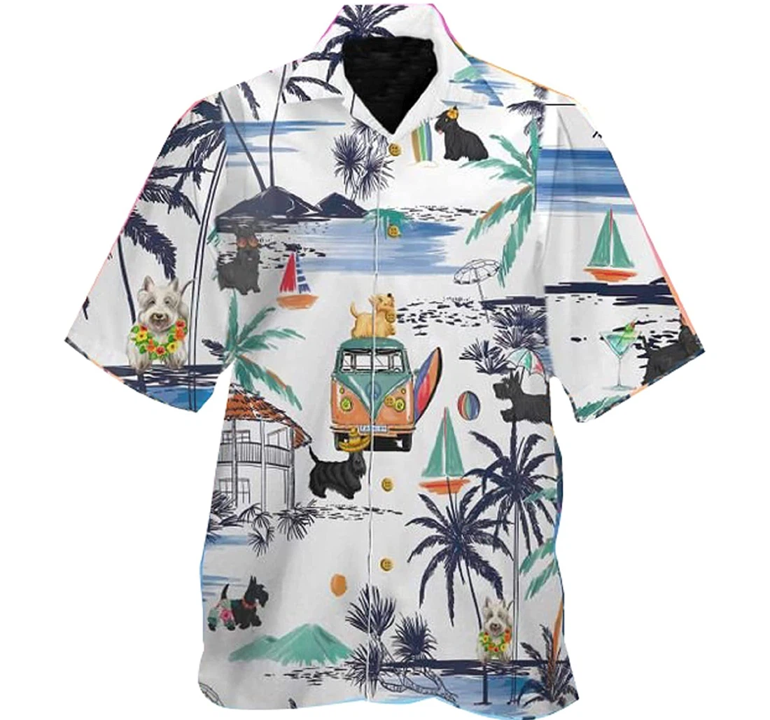 Camping - On The Beach Dog Lover, Palm Tree And Motorhome White Hawaiian Shirt, Button Up Aloha Shirt For Men, Women