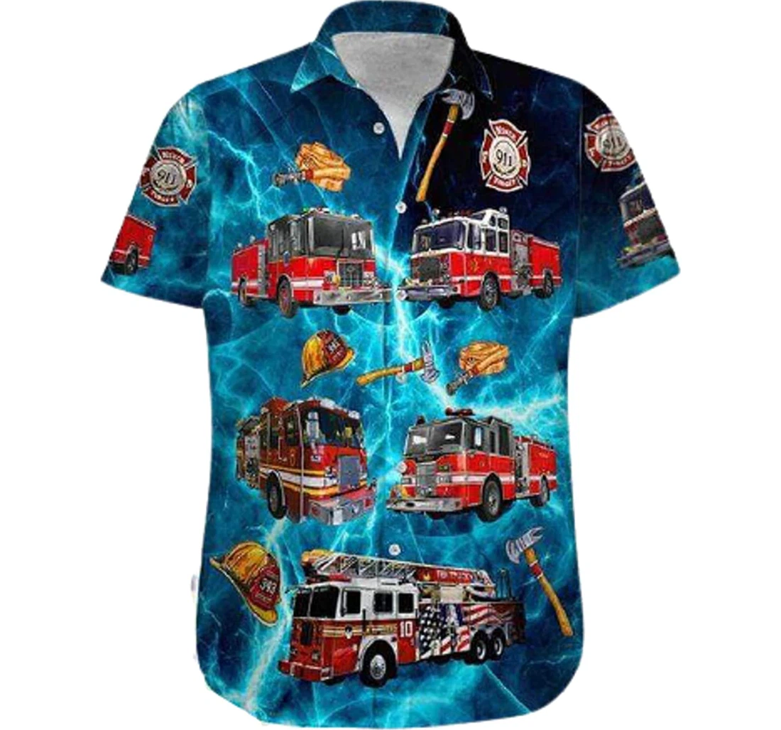 Amazing Firefighter Blue Thunder Sky Shirts Hawaiian Shirt, Button Up Aloha Shirt For Men, Women