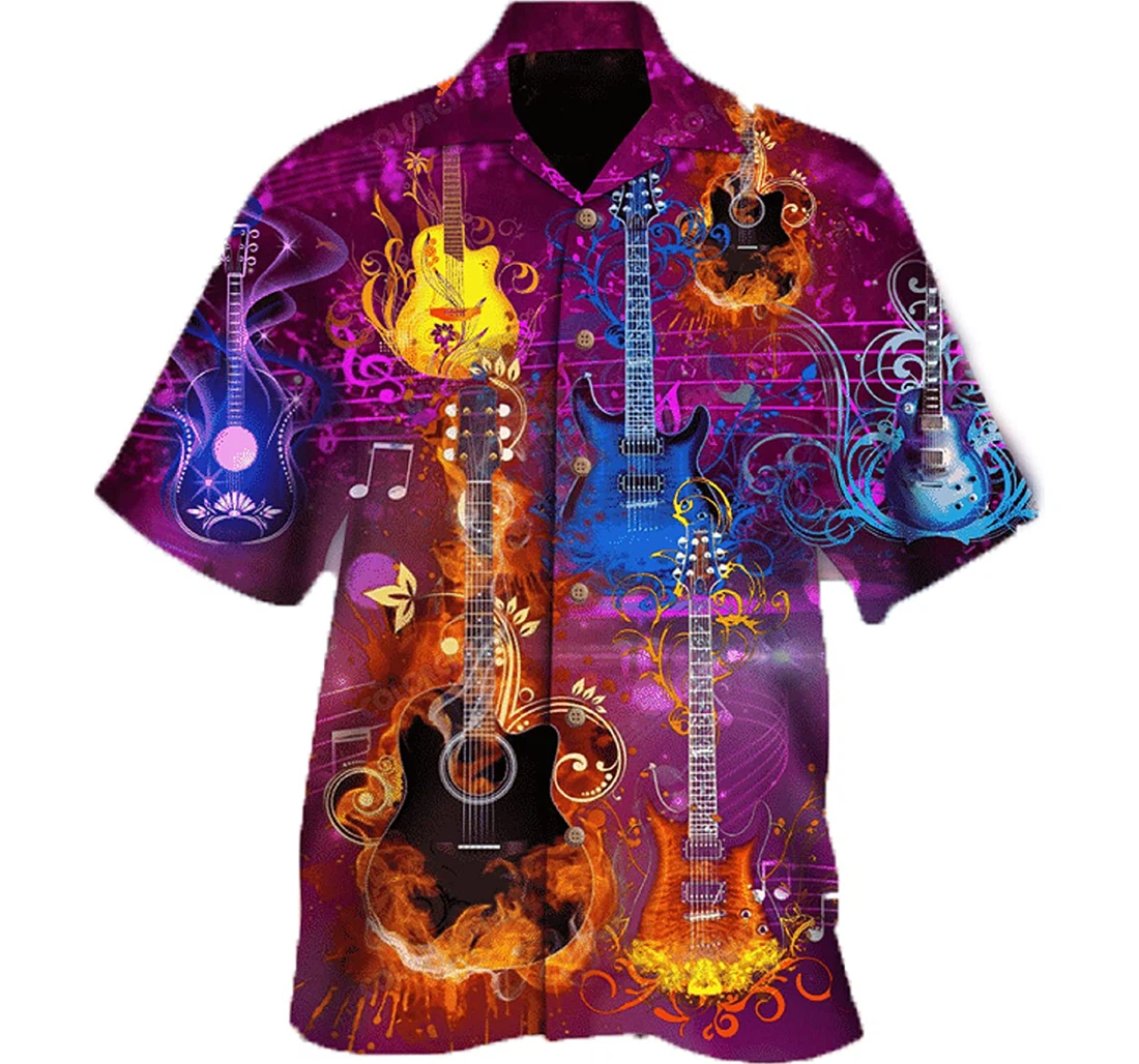 Guitar Fire - Tree Of Life Gift And Music Lover White Hawaiian Shirt, Button Up Aloha Shirt For Men, Women