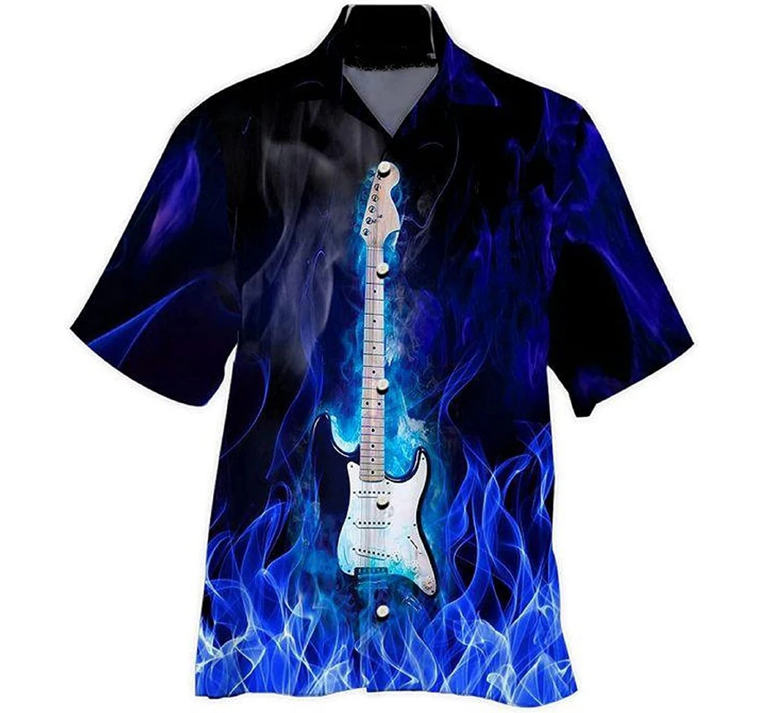 Smoke - Guitar Gifts And White Hawaiian Shirt, Button Up Aloha Shirt For Men, Women