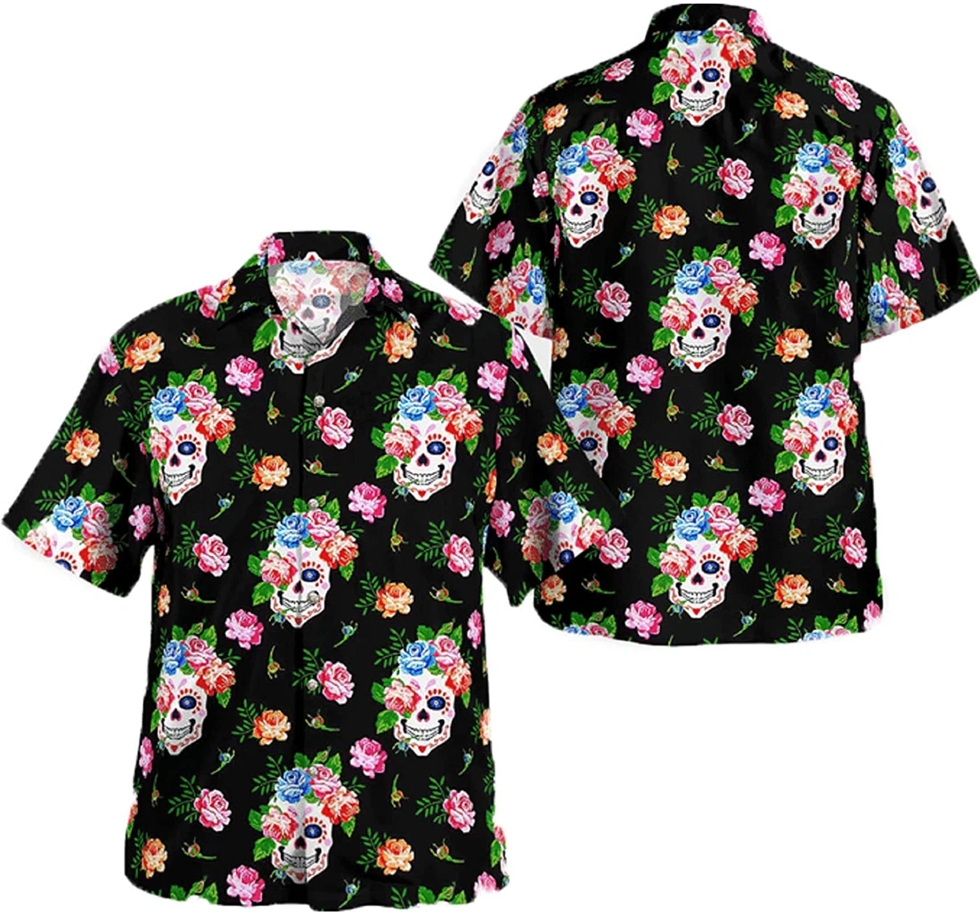 Sugar Skull And Us6 Gift And White Hawaiian Shirt, Button Up Aloha Shirt For Men, Women