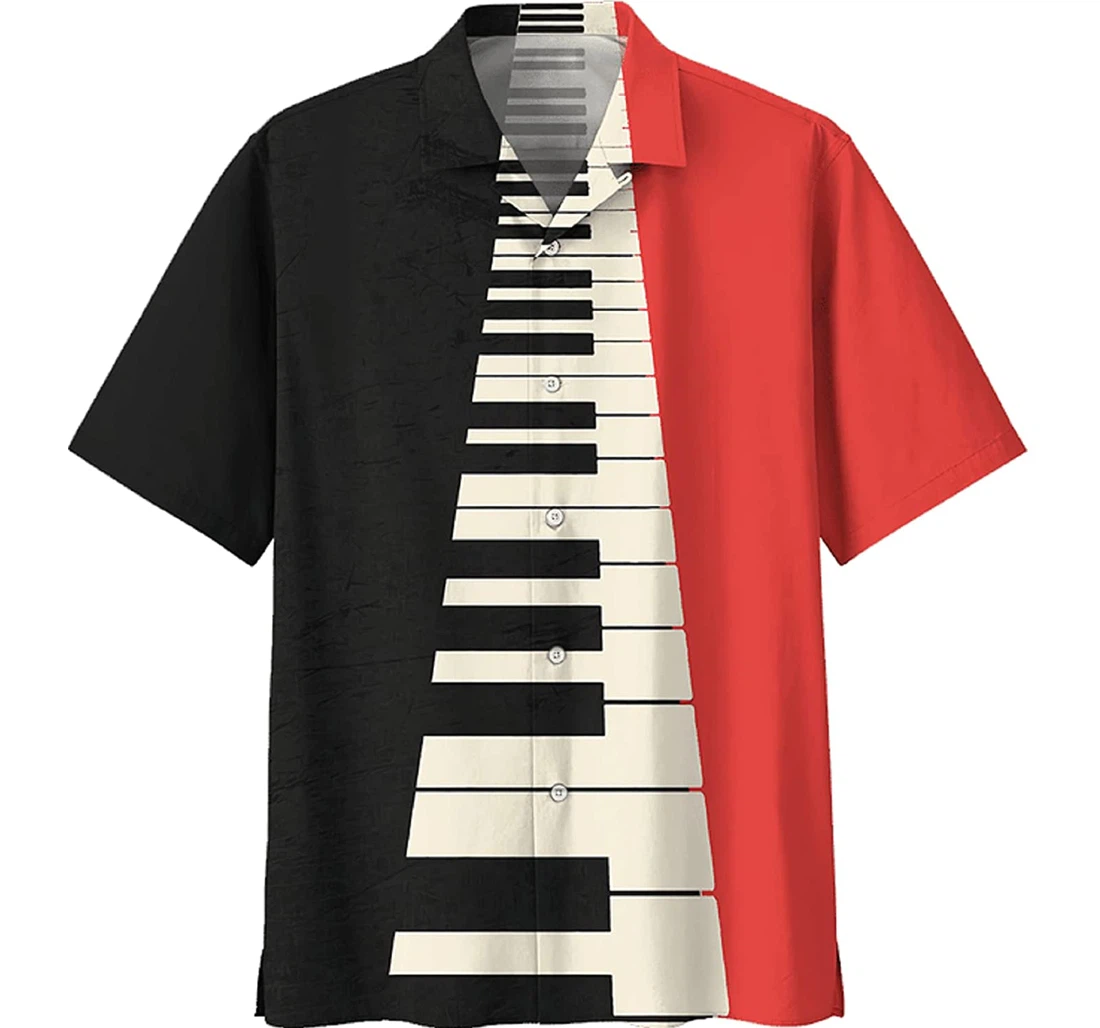 Instrument - Piano Black And Red Us1 Music Lover Hawaiian Shirt, Button Up Aloha Shirt For Men, Women