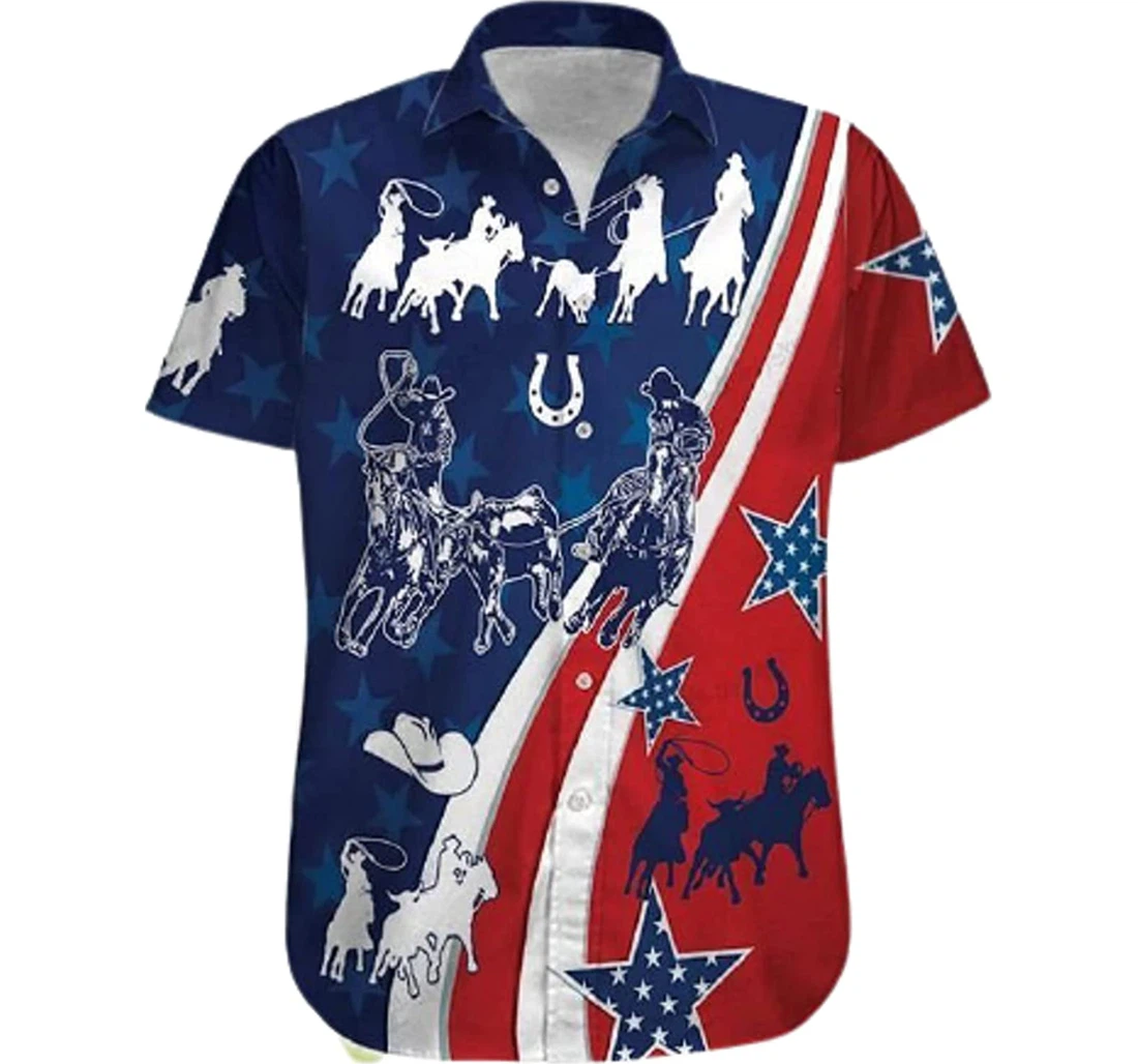 America Team Roping Gifts And White Hawaiian Shirt, Button Up Aloha Shirt For Men, Women