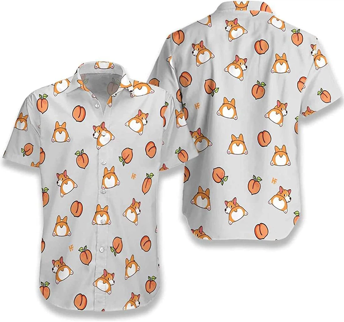 Corgi Butt And Peaches Seamless Dog Lover, Gift And White Hawaiian Shirt, Button Up Aloha Shirt For Men, Women