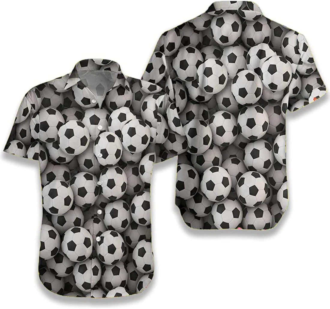 Soccer Balls Background Soccer Lover, Gift And White Hawaiian Shirt, Button Up Aloha Shirt For Men, Women